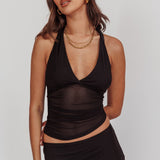 Lorely Mesh Halterneck Top Black