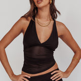 Lorely Mesh Halterneck Top Black
