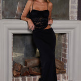 Lorely Lace Rosette Maxi Dress Black