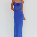 Lorely Lace Rosette Maxi Dress Top Blue
