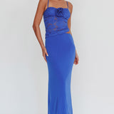 Lorely Lace Rosette Maxi Dress Top Blue