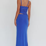 Lorely Lace Rosette Maxi Dress Top Blue