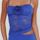 Lorely Lace Rosette Maxi Dress Top Blue