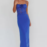 Lorely Lace Rosette Maxi Dress Top Blue