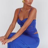 Lorely Lace Rosette Maxi Dress Top Blue