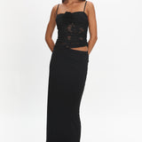 Lorely Lace Rosette Maxi Dress Black