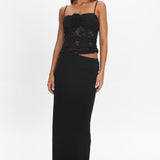 Lorely Lace Rosette Maxi Dress Black