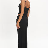 Lorely Lace Rosette Maxi Dress Black