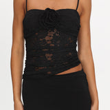 Lorely Lace Rosette Maxi Dress Black