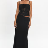 Lorely Lace Rosette Maxi Dress Black