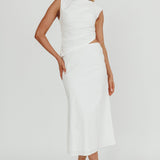 Lorely Boat Neck Cut Out Midi Dress White