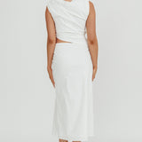 Lorely Boat Neck Cut Out Midi Dress White