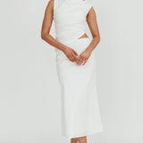 Lorely Boat Neck Cut Out Midi Dress White