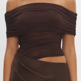 Lorely Off-Shoulder Midi Dress Chocolate