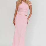 Lorely Ruched Bodice Twist Strap Maxi Dress Pink