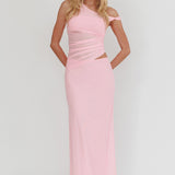 Lorely Ruched Bodice Twist Strap Maxi Dress Pink