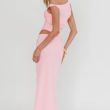 Lorely Ruched Bodice Twist Strap Maxi Dress Pink