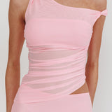 Lorely Ruched Bodice Twist Strap Maxi Dress Pink