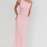 Lorely Ruched Bodice Twist Strap Maxi Dress Pink
