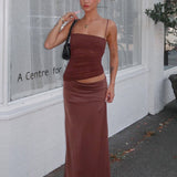 Lorely Ruched Bodice Midi Dress Brown