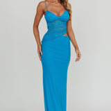 Lorely Lace Bodice Maxi Dress Blue