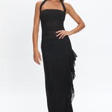 Lorely Halterneck Mesh Maxi Dress Black