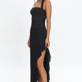 Lorely Halterneck Mesh Maxi Dress Black