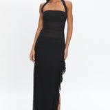 Lorely Halterneck Mesh Maxi Dress Black