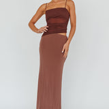 Lorely Ruched Bodice Midi Dress Brown