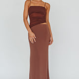 Lorely Ruched Bodice Midi Dress Brown