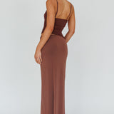 Lorely Ruched Bodice Midi Dress Brown