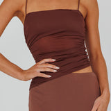 Lorely Ruched Bodice Midi Dress Brown