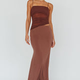 Lorely Ruched Bodice Midi Dress Brown