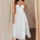 Daphnie Drop Waist Tulle Midi Dress White