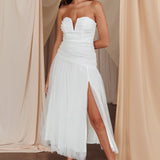 Daphnie Drop Waist Tulle Midi Dress White