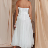 Daphnie Drop Waist Tulle Midi Dress White