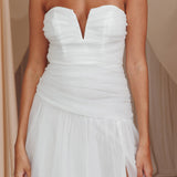 Daphnie Drop Waist Tulle Midi Dress White