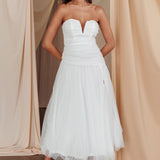 Daphnie Drop Waist Tulle Midi Dress White