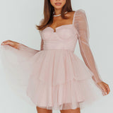 Veola Long Sleeve Tulle Mini Dress Blush