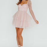 Veola Long Sleeve Tulle Mini Dress Blush