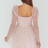 Veola Long Sleeve Tulle Mini Dress Blush