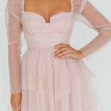 Veola Long Sleeve Tulle Mini Dress Blush