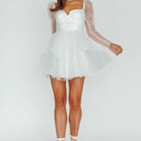 Veola Long Sleeve Tulle Mini Dress White