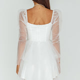 Veola Long Sleeve Tulle Mini Dress White