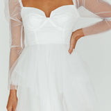 Veola Long Sleeve Tulle Mini Dress White