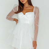 Veola Long Sleeve Tulle Mini Dress White