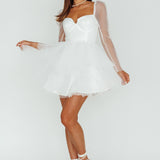Veola Long Sleeve Tulle Mini Dress White