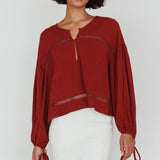 Waltz Long Sleeve Embroidery Trim Top Tobacco