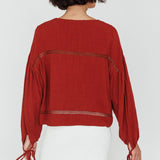Waltz Long Sleeve Embroidery Trim Top Tobacco