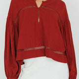 Waltz Long Sleeve Embroidery Trim Top Tobacco